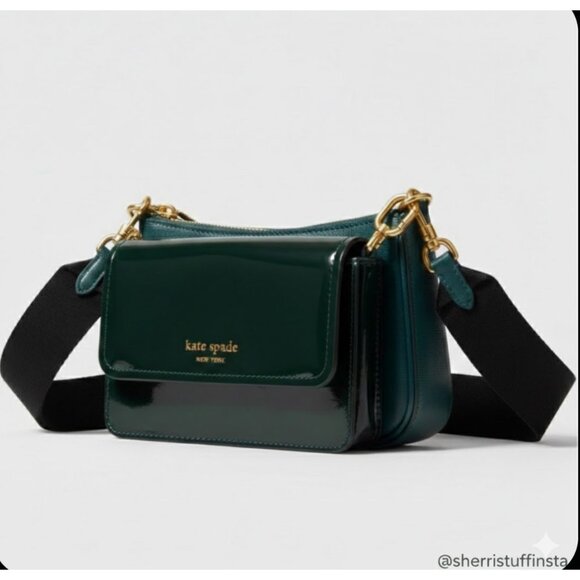 kate spade Handbags - Kate Spade Double Up Patent Leather Crossbody Bag In Green & Teal Adj Strap